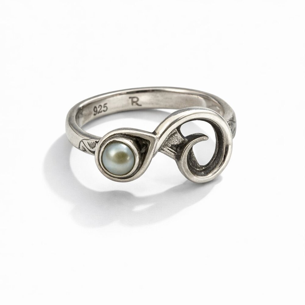 Sterling Silver 925 Pearl Infinity Ring Artisan Gray Green Pearl Sz 6